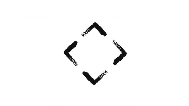 Four arrows pointing outward grunge doodle animation. Square expansion angles. Multidirectional sign. Animated hand drawn pointer. Dynamic sketchy rough direction. Distressed ink motion overlay