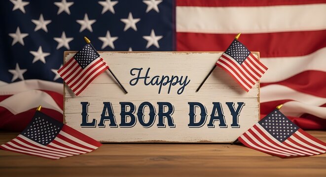 Happy labor day celebration with american flags and patriotic decorations