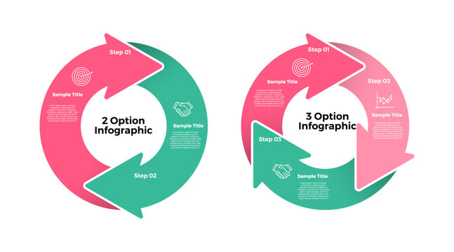 Cycle diagram template set 2, 3, option steps circular arrow infographic, for template business presentation. vector editable 
