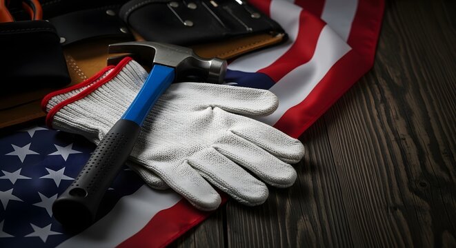 Labor day tribute honoring american workers with tools and patriotism