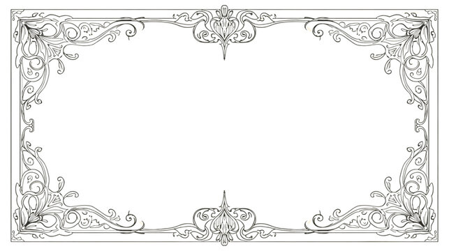 Frame Decorative Vintage Border with Ornate Art Nouveau Swirls and Floral Design Element