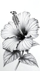 Fototapeta premium A detailed black and white drawing of a flower with leaves (1)