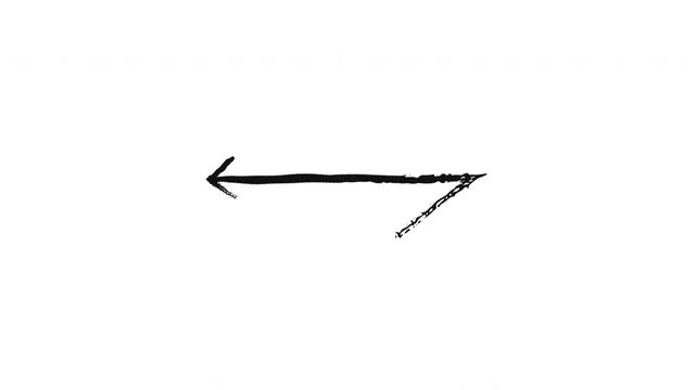 Acute left arrows in descending size grunge doodle animation. Redirection return. Visual emphasis. Animated hand drawn pointers. Dynamic sketchy rough direction. Distressed ink motion overlays