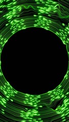 Fototapeta premium Vertical 3D abstract neon light data fibre optic, background copyspace poster banner template mockup green black wallpaper branding, futuristic tunnel portal glow lines energy