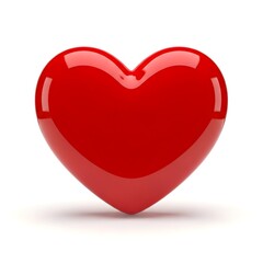 A vibrant and glossy red heart shape with a glossy finish and subtle shadow