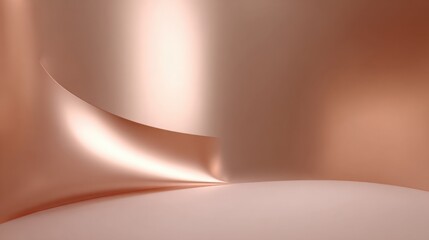 ultra realistic 3D background with brushed rose gold curved surfaces under warm soft spotlight, smooth gradients, minimal high fashion luxury