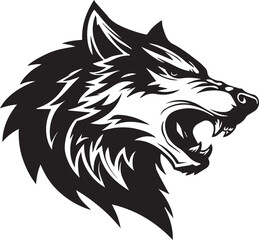 Fototapeta premium Aggressive Wolf Head Mascot Logo Black and White Vector Illustration