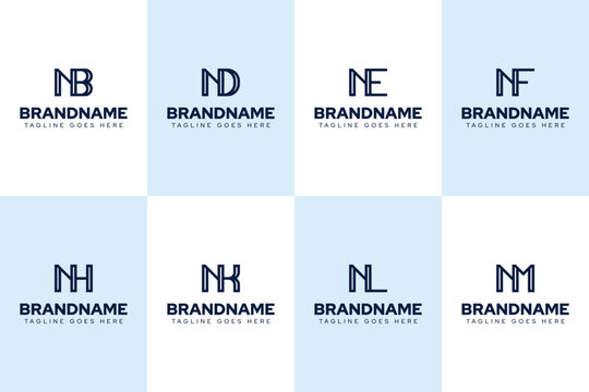 Letters NB ND NE NF NH NK NL NM Logo Monogram Set, for BN DN EN FN HN KN LN MN initials