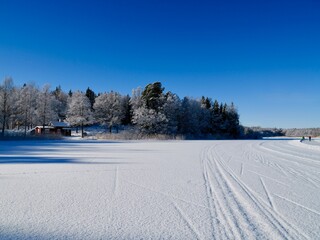 Winter Landscape With House Lake