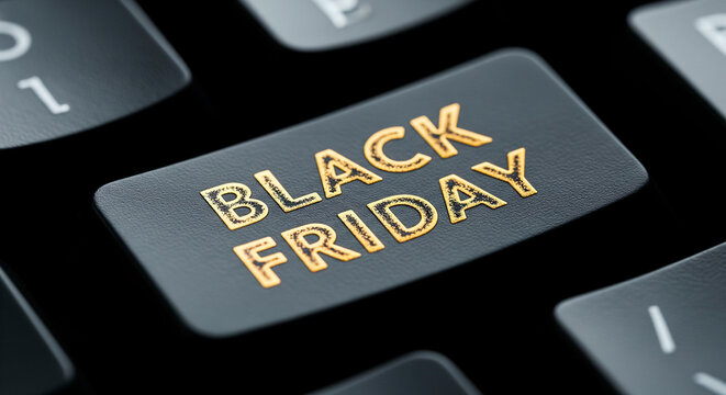 Black Friday sale event key on a computer keyboard, representing online shopping and discounts