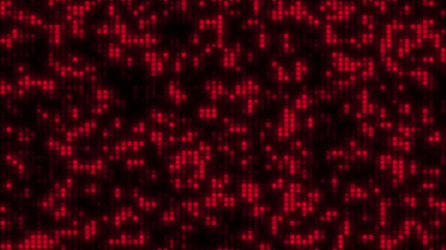 Abstract Digital Background Featuring A Dense Grid Of Glowing Red Binary Code On A Pitch Black Screen. The Matrix Of Zeros And Ones Flicker And Shift, Symbolizing Cybersecurity Threats, Hacking