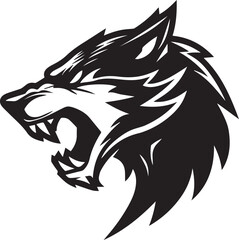 Obraz premium Aggressive Wolf Head Mascot Logo Black and White Vector Illustration