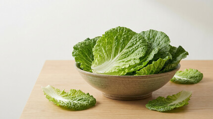 Fresh Bomdong Leaves in Bowl Minimal Clean Food Composition
