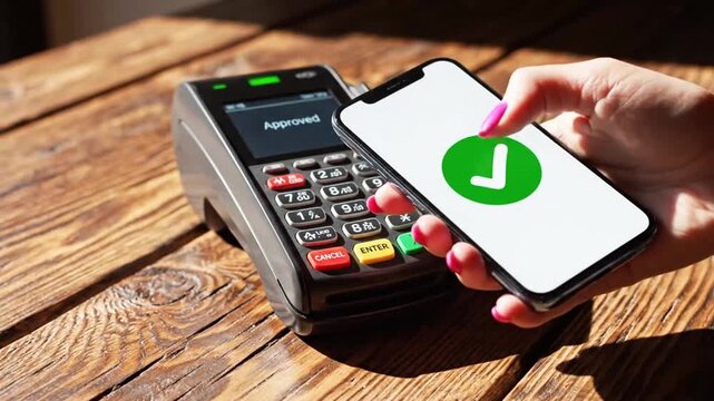 Mobile Payment Transaction with POS Terminal on Wood