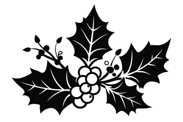 Fototapeta premium christmas holly and ivy silhouette line art vector illustration