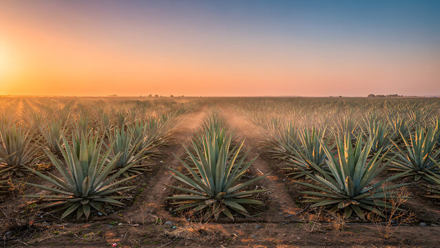 Maguey Field for Pulque at Sunset