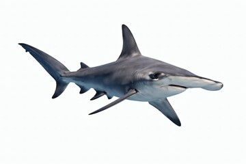Fototapeta premium Hammerhead shark isolated white background angled pose high detail marine predator realistic cutout