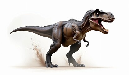 Fototapeta premium Tyrannosaurus Rex walking on white background, prehistoric dinosaur predator