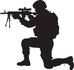 Naklejka premium Silhouette of a military soldier kneeling with a rifle style vector illustration