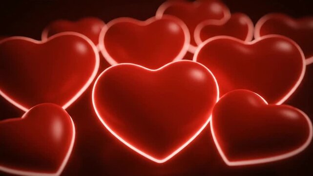 Glowing Red Hearts on Dark Background.