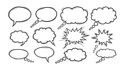 Fototapeta premium Communication Bubble Icons: A collection of various hand-drawn speech bubble icons, perfect for expressing thoughts and ideas in a creative and engaging manner.
