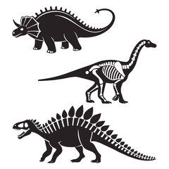 Collection of black silhouette dinosaurs and skeletons, educational paleozoology representation, prehistoric animals extinct creatures, scientific illustration for learning © Md Monjel Sheikh