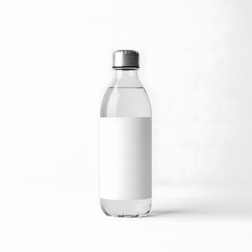 Clear Water Bottle with Blank Label, Isolated on White Background