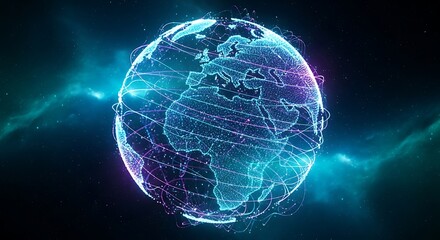 Naklejka premium Futuristic Digital Globe with Global Network Connections
