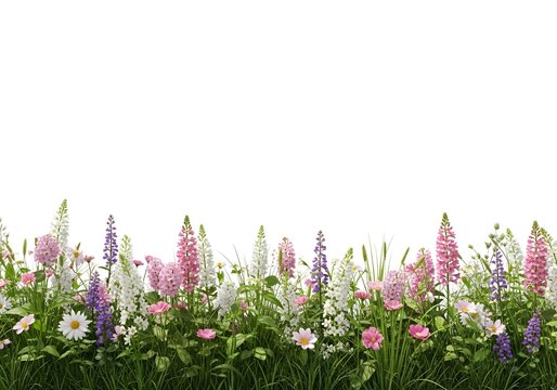 Wildflowers and Grass in Bloom, Bright Summer Meadow
