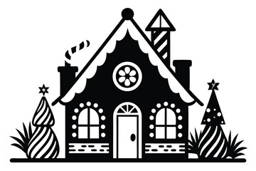 Fototapeta premium christmas gingerbread house silhouette line art vector illustration