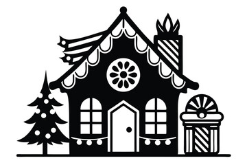 Fototapeta premium christmas gingerbread house silhouette line art vector illustration