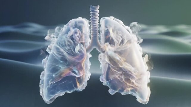 Lungs with branching airways and translucent texture in a medical illustration style