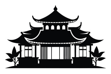 chinese house silhouette line art vector illustration