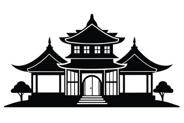 chinese house silhouette line art vector illustration