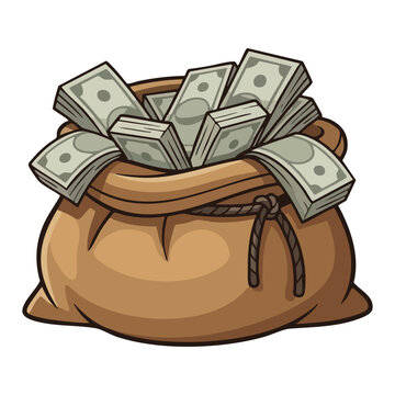Full Money Bag with Stacks of Dollar Bills