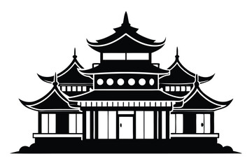 Fototapeta premium chinese house silhouette line art vector illustration