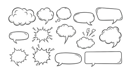 Dialogue Design: Comic book speech bubbles and thought clouds in a variety of shapes and sizes, perfect for conveying conversations and ideas