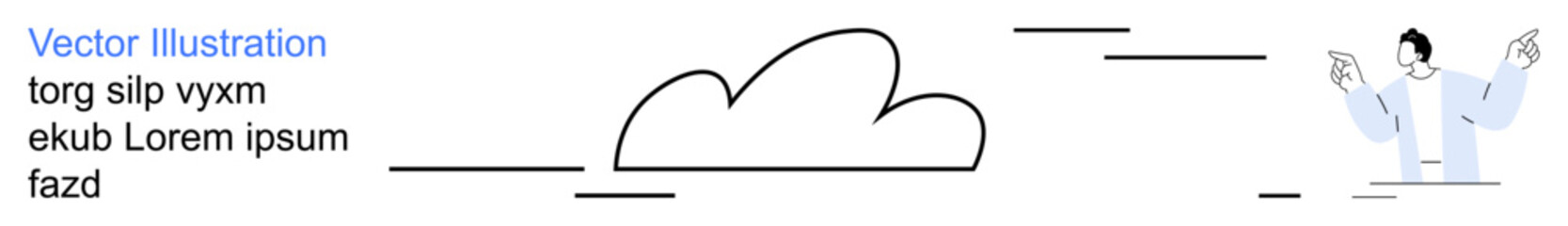 Cloud storage, digital accessibility, online services, remote work, data sharing, internet connectivity. Abstract cloud with line elements, person gesturing. Cloud storage and digital accessibility