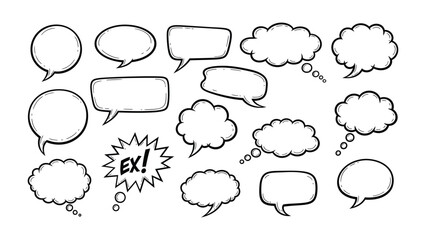 Fototapeta premium Comic Speech Bubbles: A collection of various comic speech bubbles, perfect for conveying thoughts, dialogue, and exclamations in a dynamic and engaging style.
