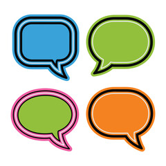 Colorful Dialog Boxes: A quartet of vibrant speech bubbles, each in a unique hue, stand out boldly against background, offering a visual representation of conversation.