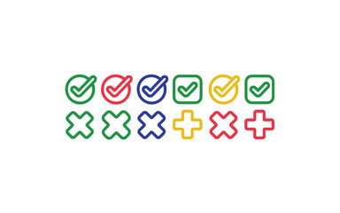 Obraz premium Checkmark icon set with green ticks and red crosses on light background