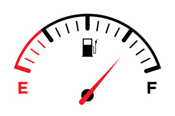Fuel gauge meter. isolated on white background. Gauge tank full and empty icon. Car dial petrol gasoline dashboard. vector illustration modern flat design.