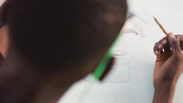 Artist finishes portrait. Painter completes artwork successfully. Creator finalizes painting showing joy and pride. Artist concludes portrait reflecting satisfaction and accomplishment