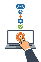 Hand and Laptop Button Flat Vector