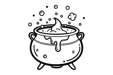 bubbling witch cauldron silhouette line art vector illustration
