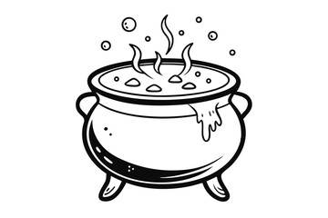bubbling witch cauldron silhouette line art vector illustration