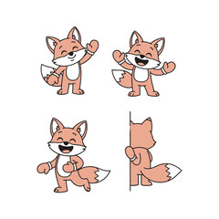Fototapeta premium Cartoon fox character set with different poses and expressions
