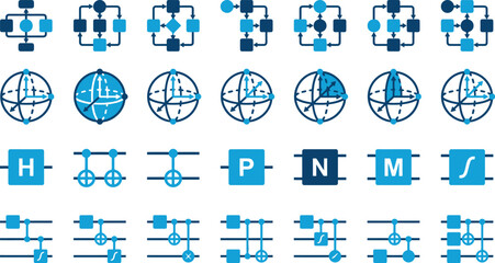 Obraz premium Set of 32 Quantum Computing Icons Vector