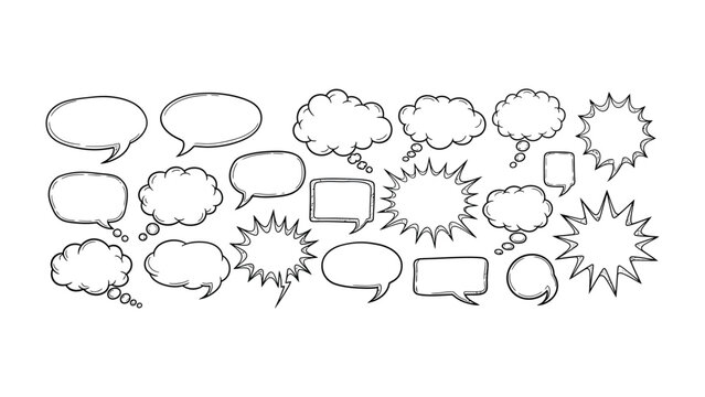 Dialogue Bubbles for Visual Communication: A set of varied, hand-drawn dialogue bubbles ready for conveying thoughts, ideas, and conversation in visual content, enhancing communication and engagement.