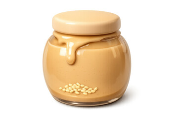 Creamy tahini jar icon with sesame seeds for food packaging or recipe design
